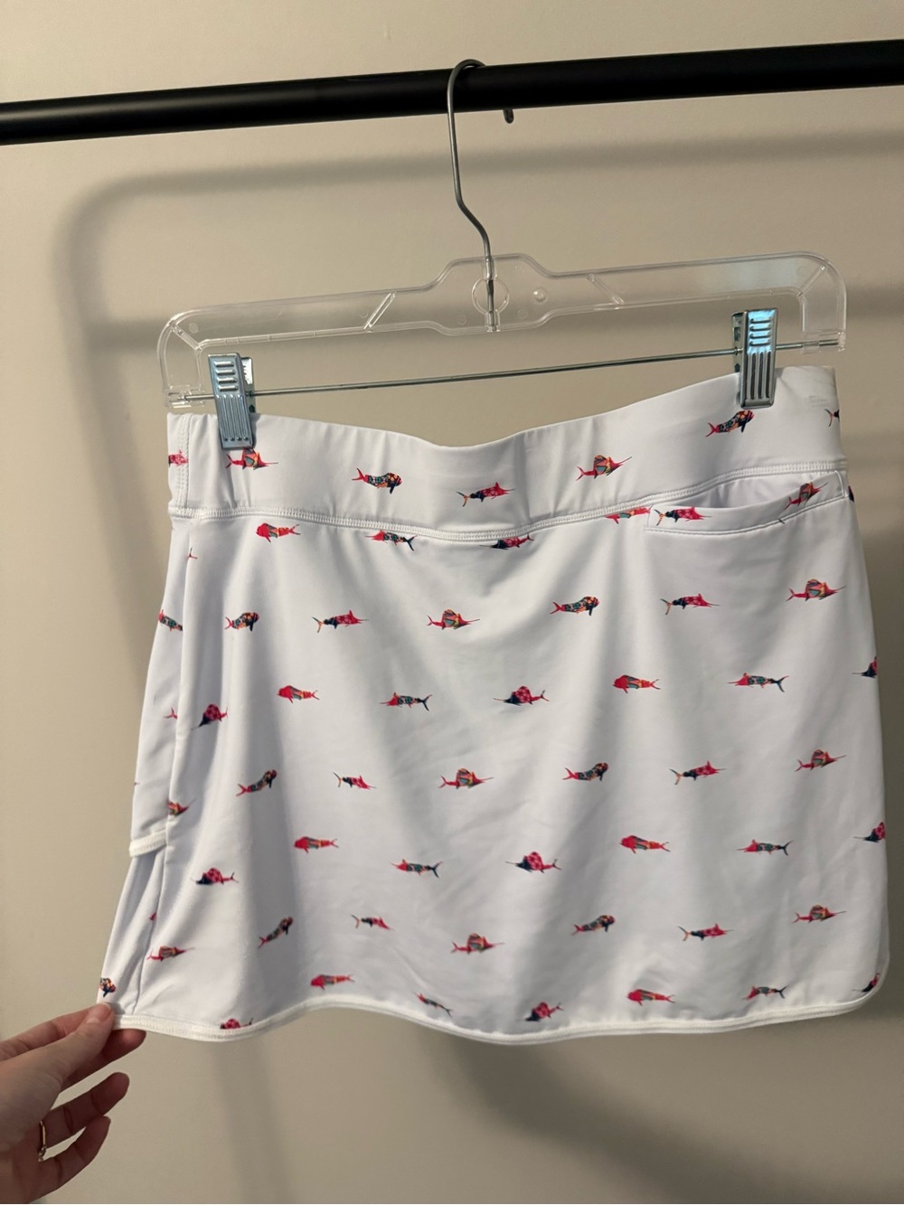 White Mini Skirt with Pink Fish Print - Picture 3 of 5